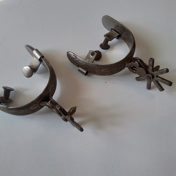 Vintage Silver and Brown Men's Spurs, 2 Pair - Picture 4 of 13